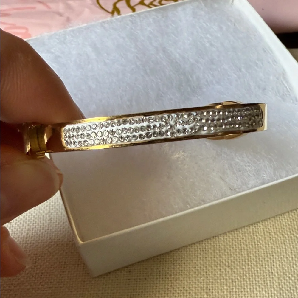 Fashion Bangle Bracelet Gold Bracelet with Silver Crystal Detail - Picture 8 of 10